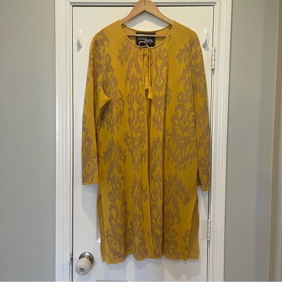 Rara Avis By Iris Apfel Yellow Beige Open Front Cardigan Women’s Large Bohemian - Picture 1 of 9